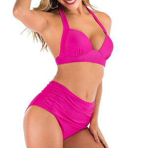 coastal waves swimwear color hot bubblegum high waist sz 3X